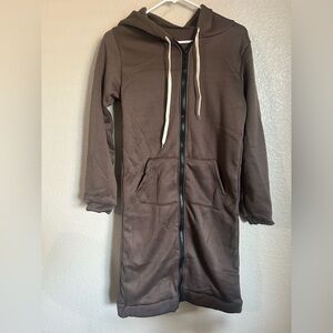 Brown Hooded Zip-Up Long Jacket